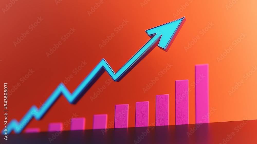 Business growth, arrow rising on financial chart, 3D illustration Business growth, arrow rising on financial chart, 3D illustration