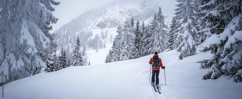 Germany- bavaria- brauneck- man on a ski tour in winter in the mountains Germany- bavaria- brauneck- man on a ski tour in winter in the mountains