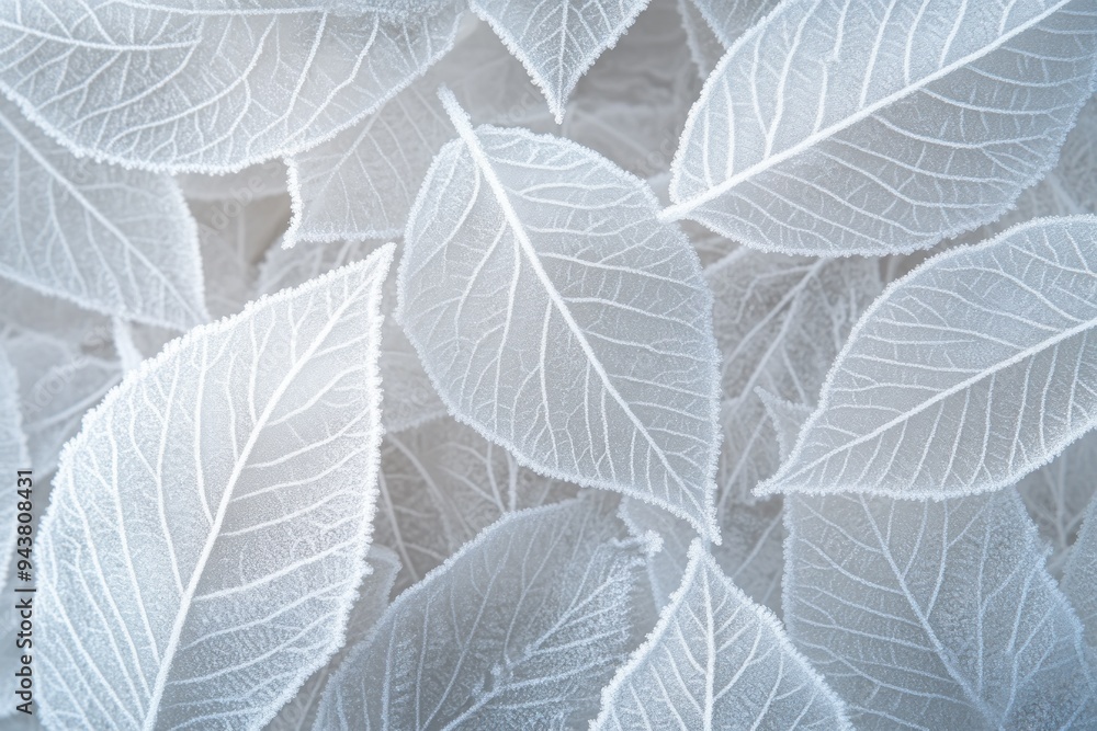 Obraz premium Close-Up of Delicate Frost-Covered Leaves