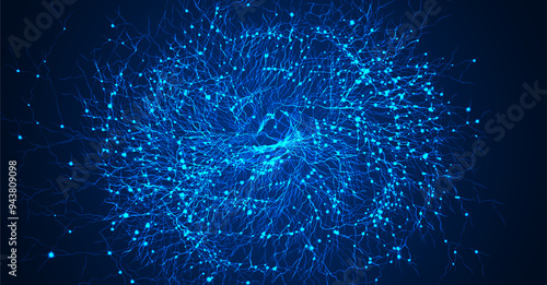 Neuron network. Neural net structure. Digital artificial organism. Human mind cells data analysis. Big science medical concept.