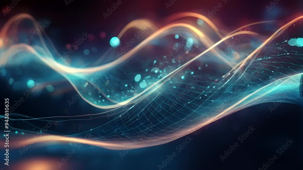 Abstract representation of flowing waves with light effects and particles. Abstract representation of flowing waves with light effects and particles.