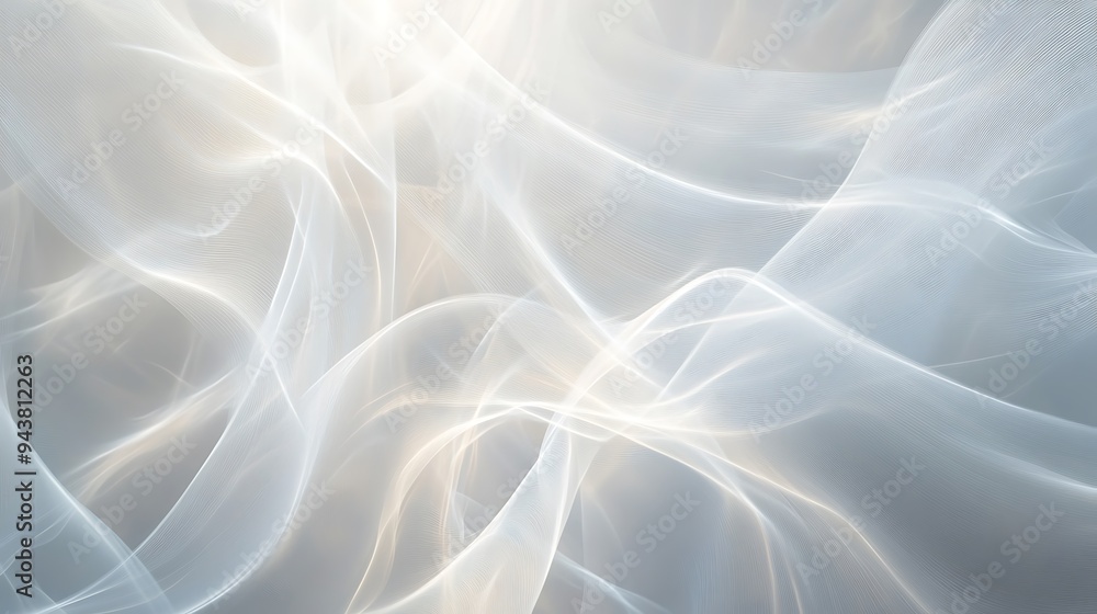 Obraz premium Serene White Abstract Background with Ethereal Wisps and Soft Beams of Light - Digital Art Concept