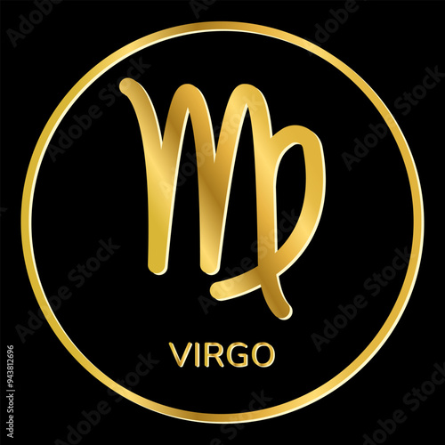 Virgo zodiac sign icon. Gold shine line icon isolated on black background. Tattoo, zodiac symbol. Astrological, zodiacal horoscope. Vector illustration.
