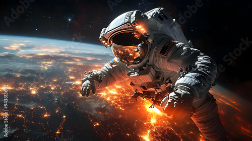 An astronaut floating in sp...