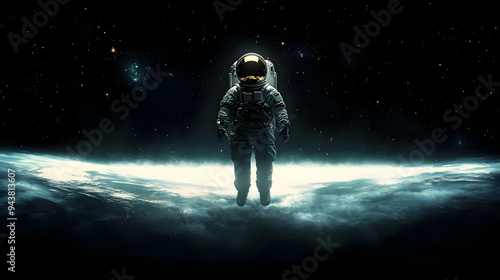 An astronaut floats above a...