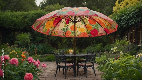 A whimsical floral patterned umbrella