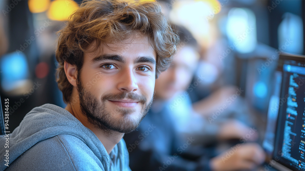 Blockchain Developer Smiling While Working on Decentralized Application in Futuristic Development Lab
Blockchain Developer Smiling While Working on Decentralized Application in Futuristic Development Lab