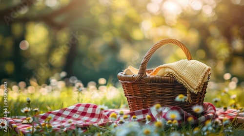 Fototapeta Naklejka Na Ścianę i Meble -  The picnic basket in meadow