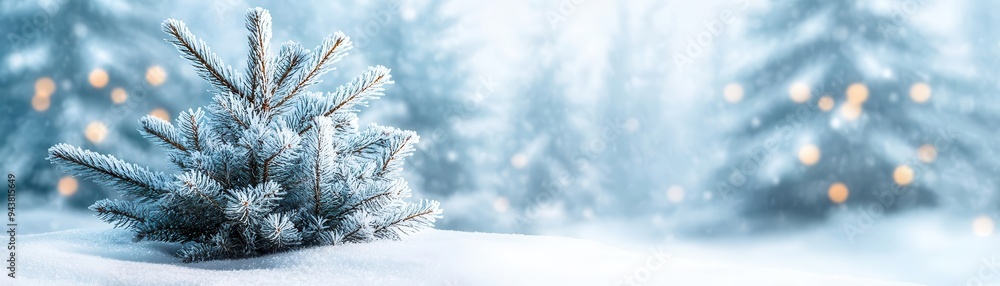 Snow-covered pine trees in a winter forest with a sunlit background. Snow-covered pine trees in a winter forest with a sunlit background.