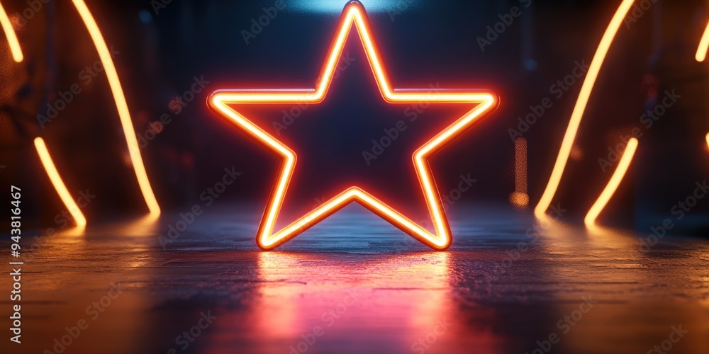 Obraz premium 3D rendering of a star frame illuminated by fluorescent lamps