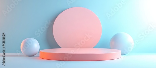 3D rendering of a product podium display featuring a pastel colored studio background