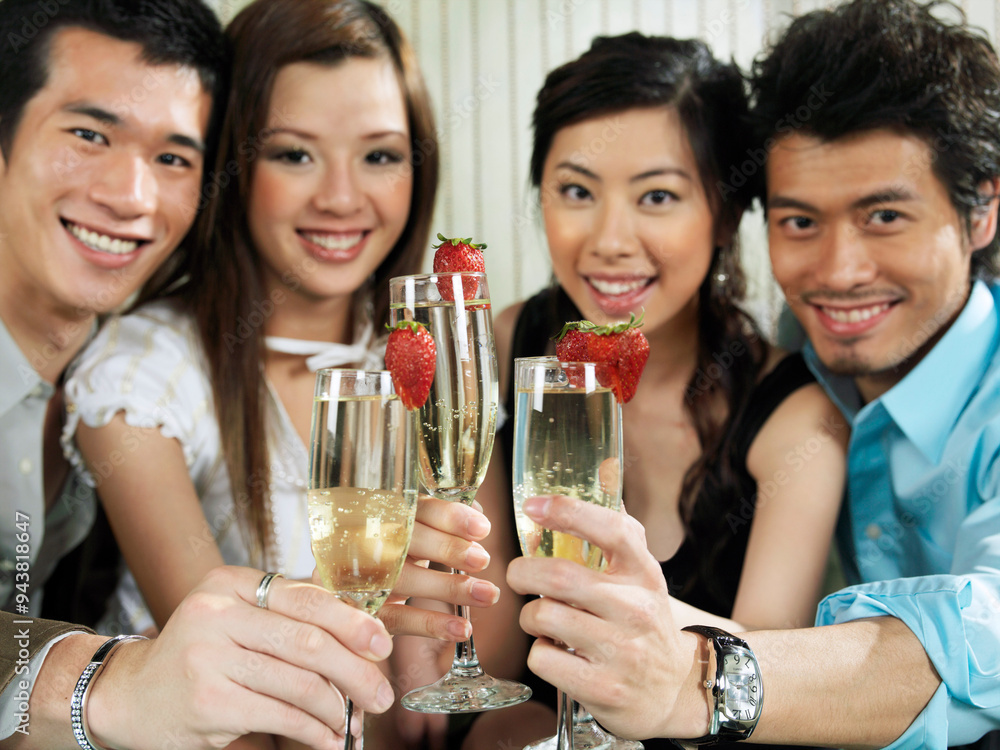 Portrait of Group with Champagne And Strawberries Portrait of Group with Champagne And Strawberries