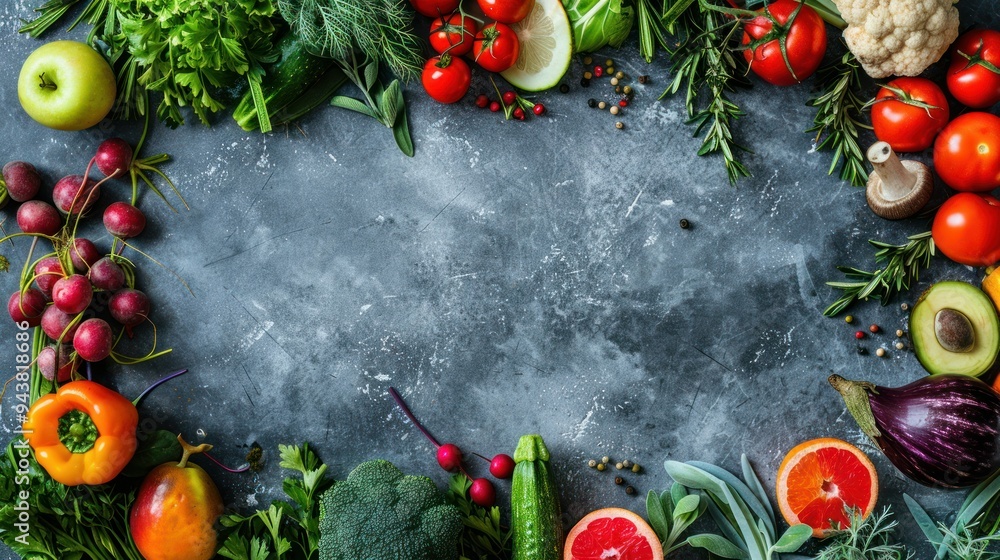 Vegetables and fruits background. Top view of healthy food background Vegetables and fruits background. Top view of healthy food background