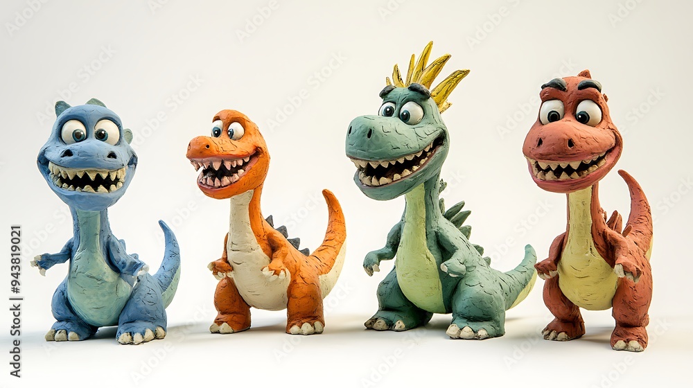 Fototapeta premium Playful Claymation-Style Cartoon Dinosaurs on a Fun Adventure