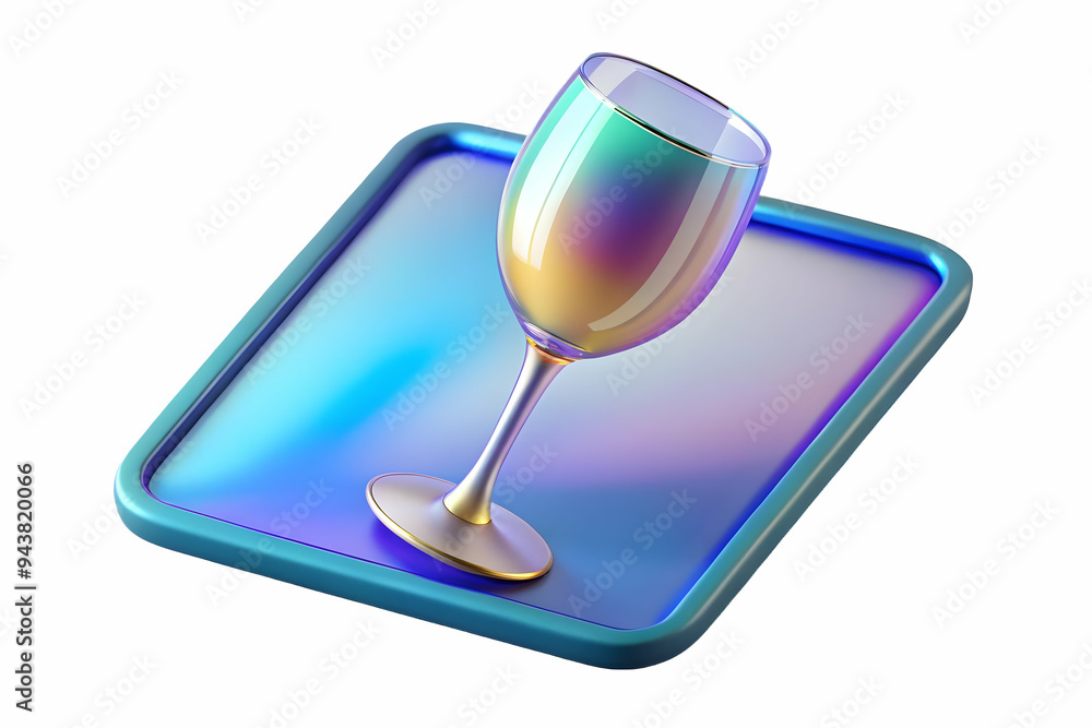 3D Tablet displaying holographic champagne glass isolated with plenty of copy space concept as A tablet is displayed on a white surface with a glowing holographic champagne glass icon floating above t 3D Tablet displaying holographic champagne glass isolated with plenty of copy space concept as A tablet is displayed on a white surface with a glowing holographic champagne glass icon floating above t