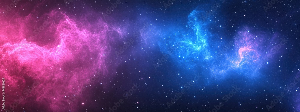 Colorful milky way and nebula in blue purple and pink hues featuring a starry night space galaxy backdrop with shining stars designed as a 3D cartoon rendering for decorative web page banners or w Colorful milky way and nebula in blue purple and pink hues featuring a starry night space galaxy backdrop with shining stars designed as a 3D cartoon rendering for decorative web page banners or w