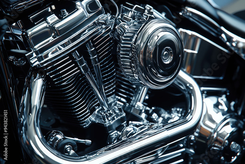 Unveiling the Beauty of a Powerful Motorcycle Engine: A Journey Through Chrome and Precision Engineering photo