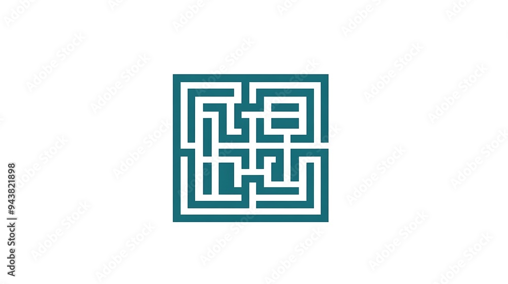 Minimalistic Maze Pattern Logo in Vector Graphic on White Background with Cyan Lines Minimalistic Maze Pattern Logo in Vector Graphic on White Background with Cyan Lines
