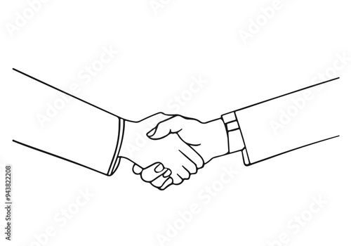 Handshake Silhouette Vector Illustration. Business Concept of Hands Minimal Art Drawing. Deal. Partnership Trendy Minimalist Illustration. Vector EPS 10