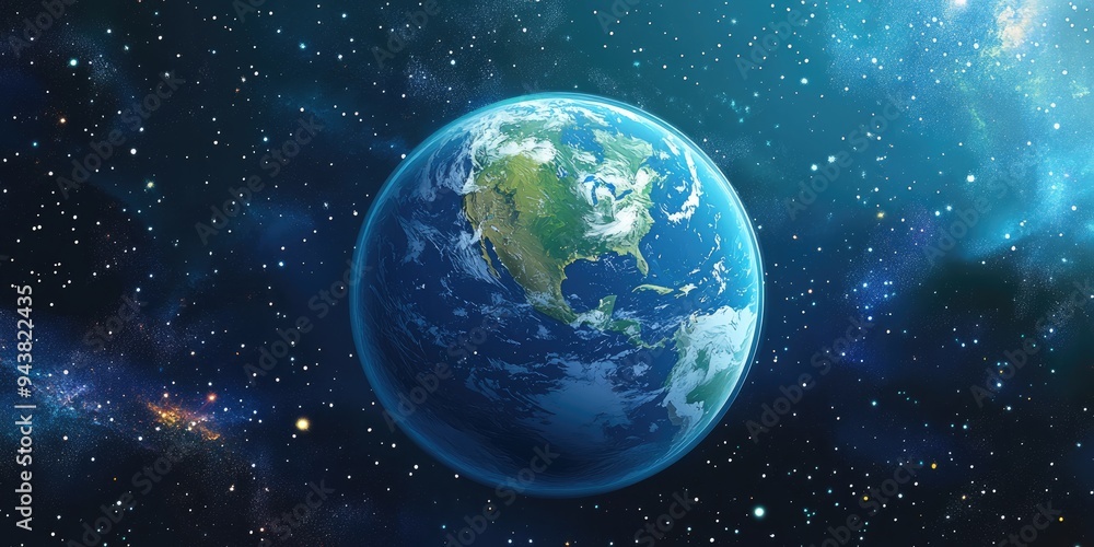 Obraz premium Cartoon rendering in 3D of the Earth and galaxy