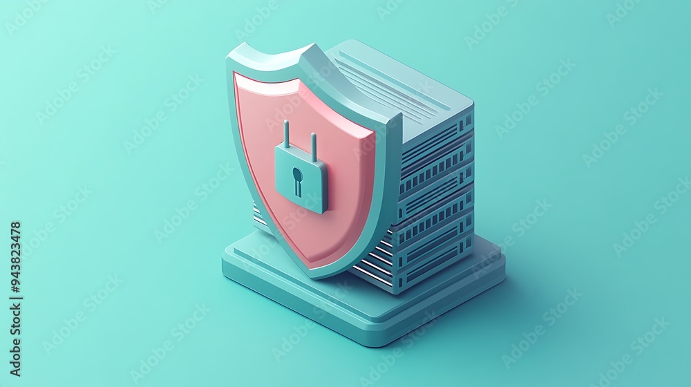 3D illustration of data security concept with a shield and lock protecting servers, symbolizing cybersecurity and information protection. 3D illustration of data security concept with a shield and lock protecting servers, symbolizing cybersecurity and information protection.