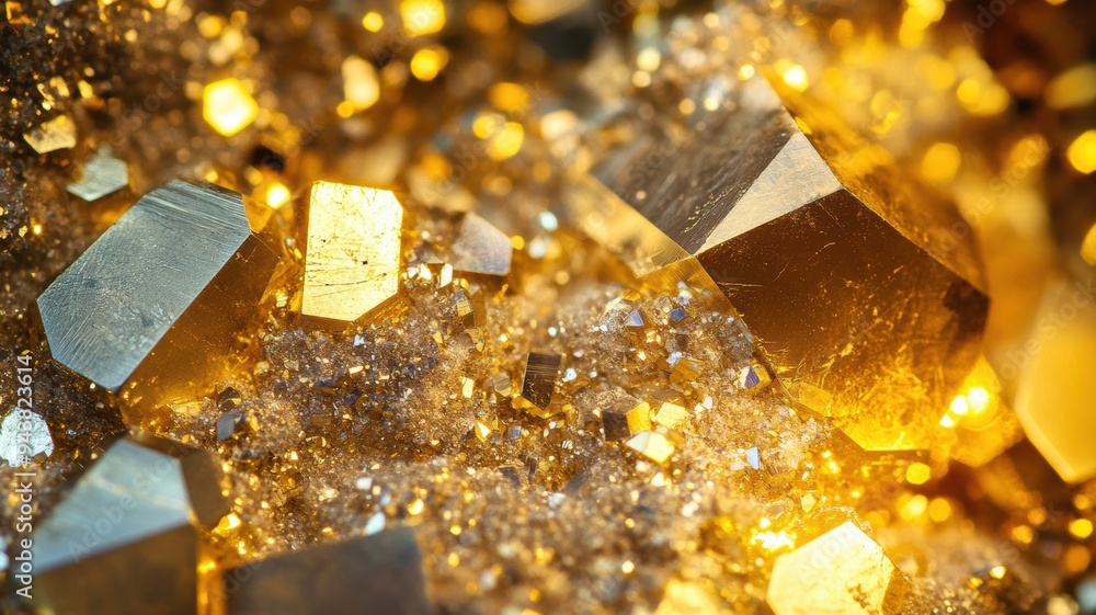 Polished pyrite crystals with metallic luster Polished pyrite crystals with metallic luster