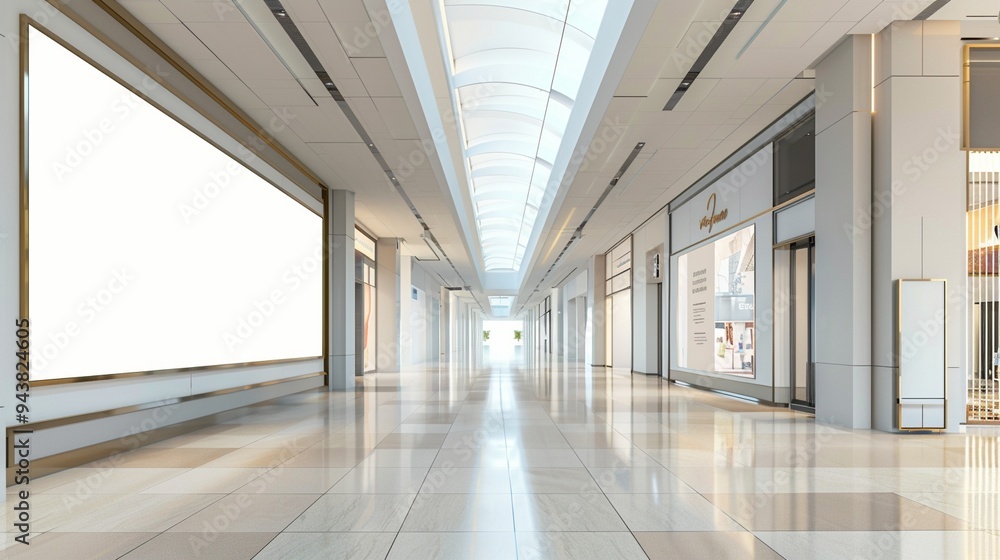 Pristine, elongated mall corridor with gleaming floors and a skylight overhead, flanked by closed storefronts, exuding a sense of quiet anticipation. Pristine, elongated mall corridor with gleaming floors and a skylight overhead, flanked by closed storefronts, exuding a sense of quiet anticipation.