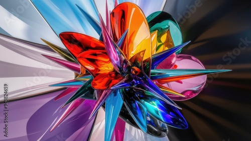 Colorful refracted abstract glass shapes, 3D rendering