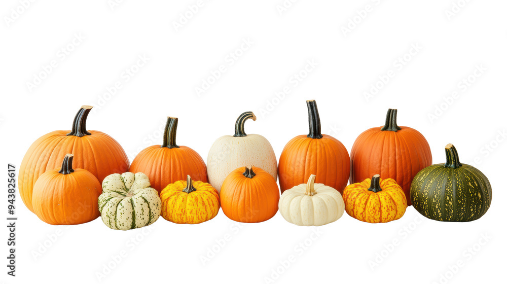 Harvest of Pumpkins: Variety of Sizes in a Pumpkin Patch on White Background Harvest of Pumpkins: Variety of Sizes in a Pumpkin Patch on White Background
