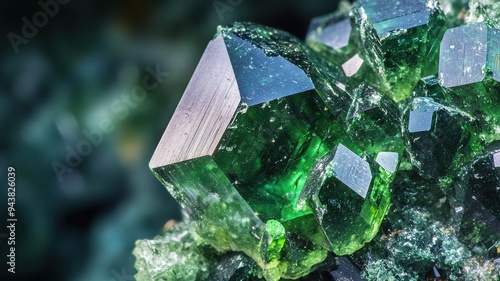 Detailed view of tsavorite garnet showcasing rich green hues and sharp facets photo