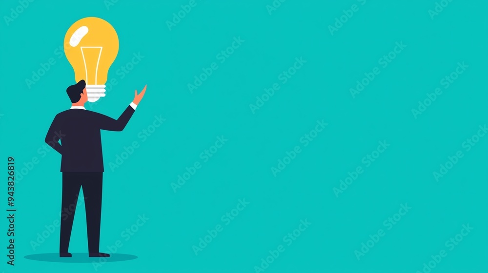 Bright ideas, creator working with light bulb, flat design illustration Bright ideas, creator working with light bulb, flat design illustration