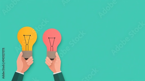 Creator s hands with bulb, developing concepts, flat design illustration photo