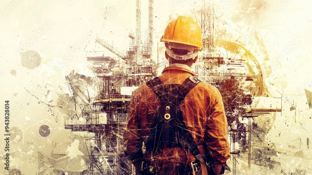 Fototapeta premium Construction Worker Showcasing Innovative Methods and Creative Approaches in Construction