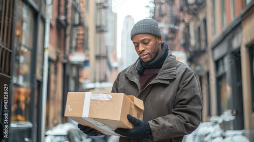 Delivery Person Managing Urban Logistics in a Busy City