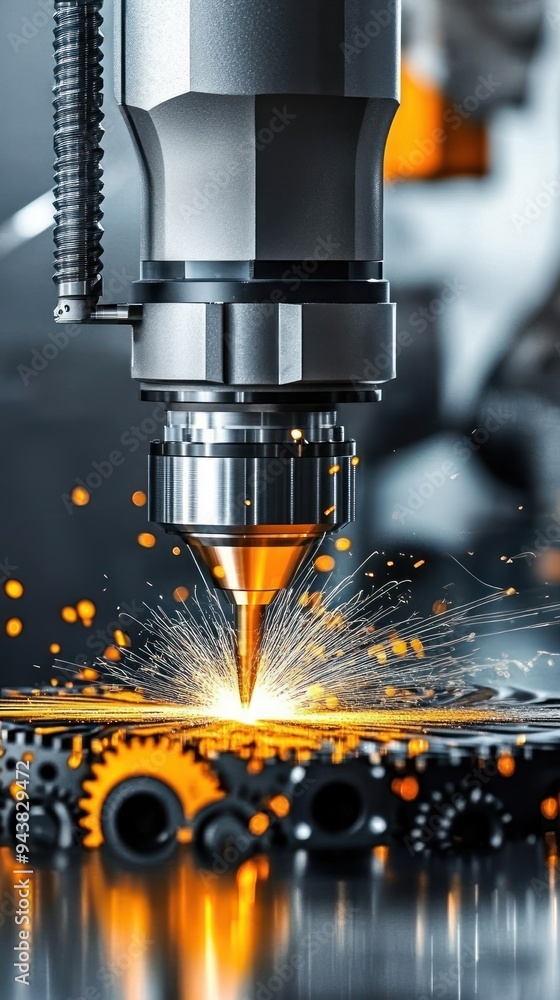 CNC machine tool with laser sparks flying, precise cutting operation, advanced technology CNC machine tool with laser sparks flying, precise cutting operation, advanced technology