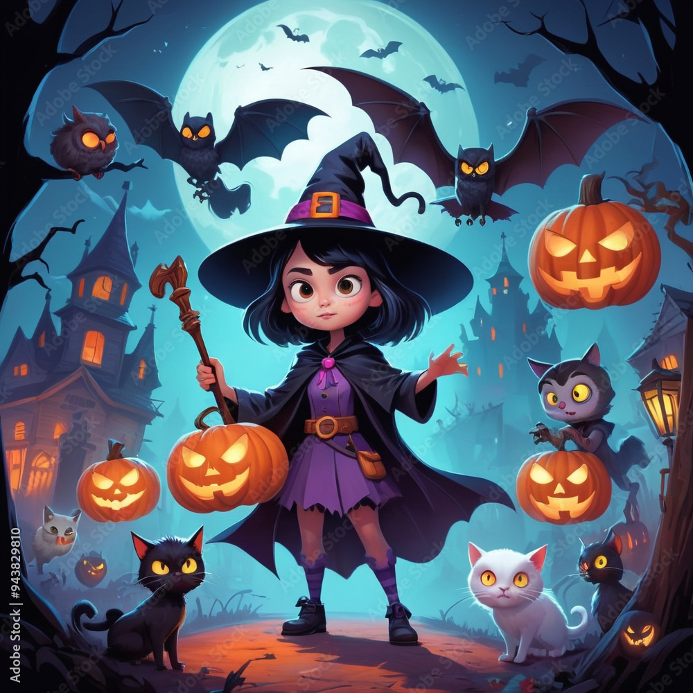 Vector clipart, Halloween story and cartoon style, characters and objects are drawn in a simplified, exaggerated, and colorful style, with bold outlines and playful shapes. Vector clipart, Halloween story and cartoon style, characters and objects are drawn in a simplified, exaggerated, and colorful style, with bold outlines and playful shapes.