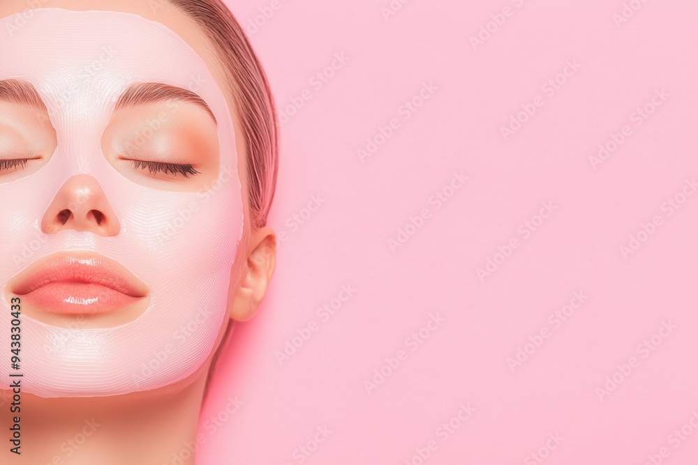 A beautiful black woman does a face mask and smiles cheerfully. Cosmetic banner with monochrome background and copy space. A beautiful black woman does a face mask and smiles cheerfully. Cosmetic banner with monochrome background and copy space.