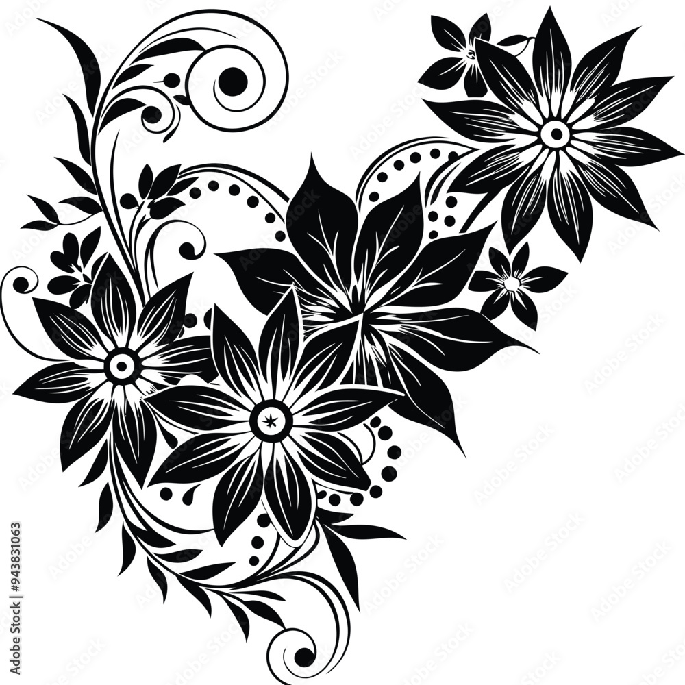 Fototapeta premium Colorful floral Corner silhouette Design Vector illustration in flat style , isolated in white background