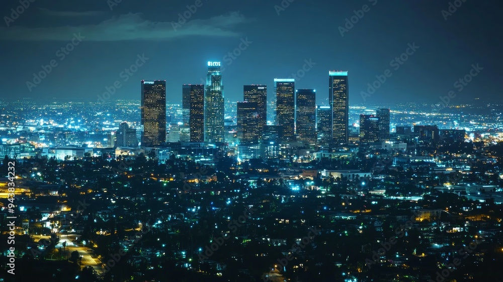 Obraz premium Night view of downtown Los Angeles, California - United States