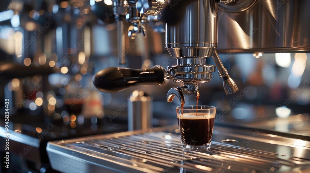 Fresh Espresso Brewing from Professional Coffee Machine Fresh Espresso Brewing from Professional Coffee Machine