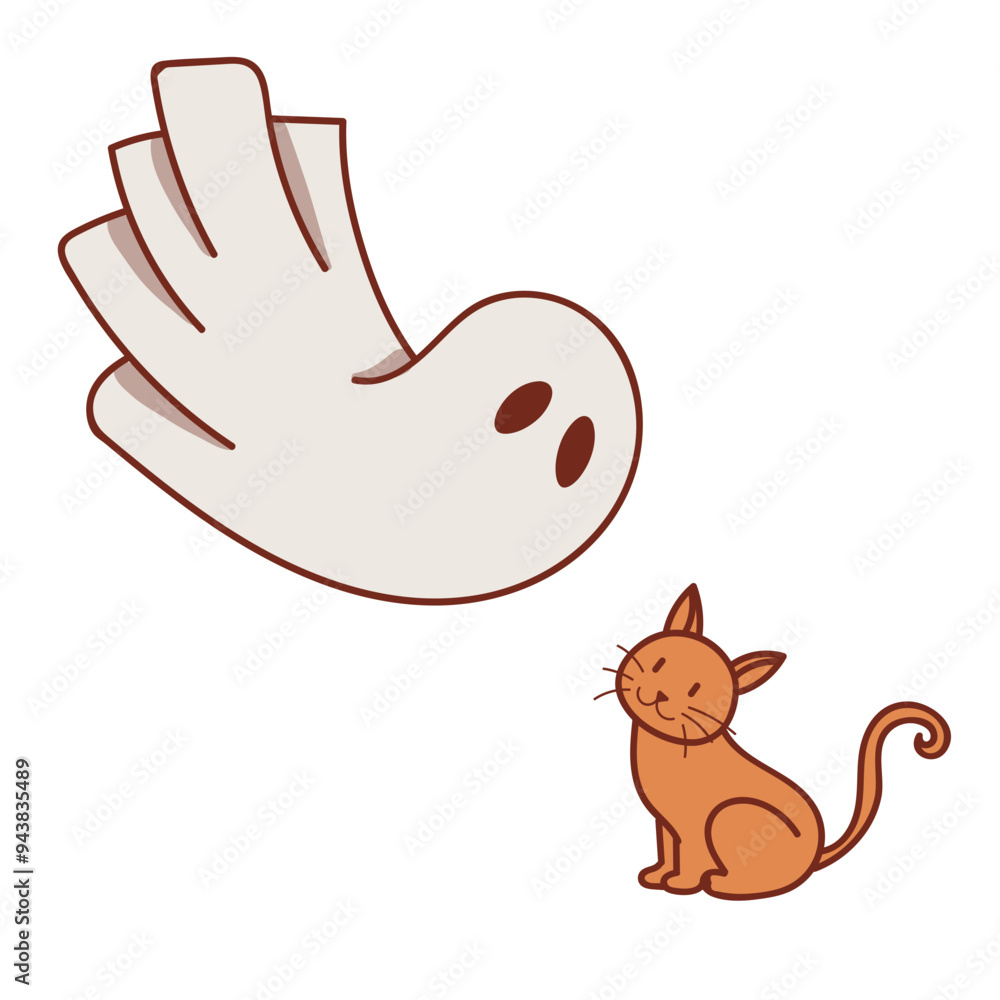 Retro Ghost with Cat Halloween Retro Ghost with Cat Halloween