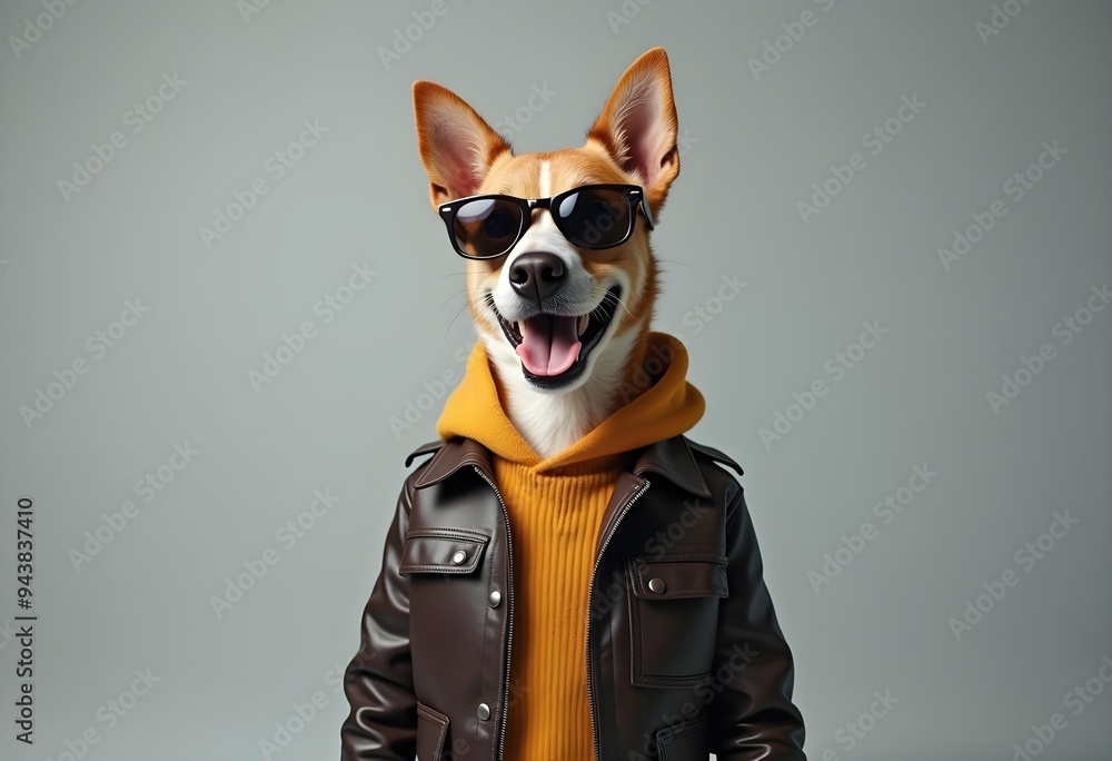 Stylish Dog Wearing Sunglasses and Jacket in Cool Fashion Stylish Dog Wearing Sunglasses and Jacket in Cool Fashion