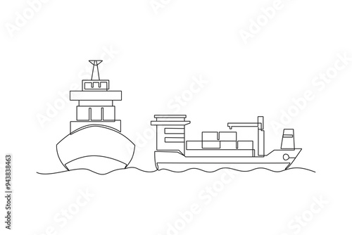 Single continuous line drawing of Warehouse, shipping, port, cargo activity and all about port activity. port and cargo minimalist concept. Simple line.