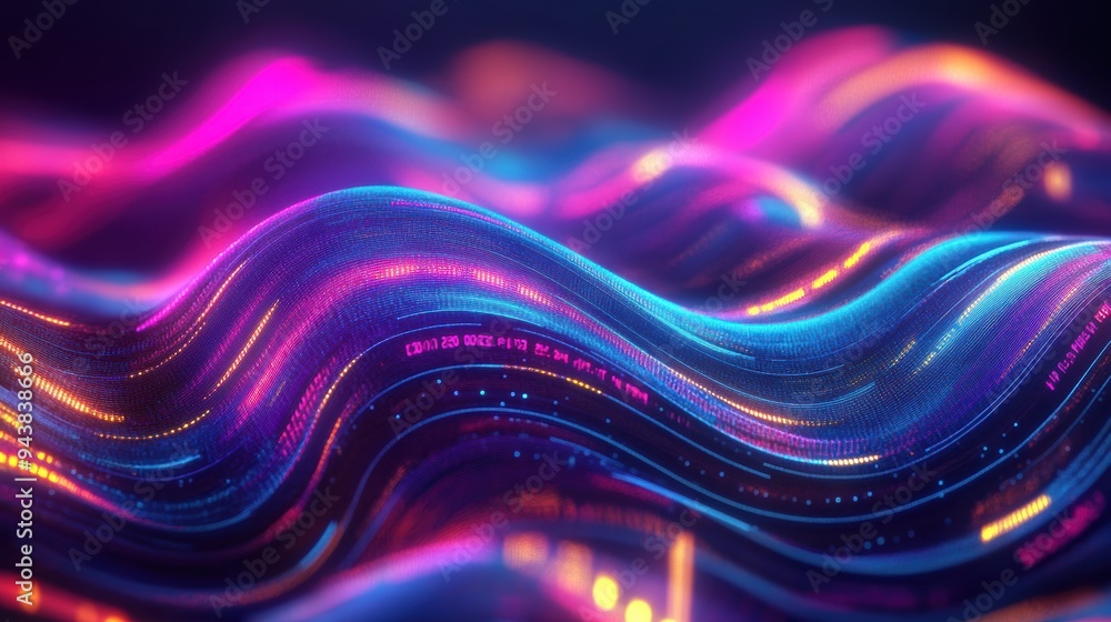 Vibrant, abstract 3D data graphs with swirling lines and neon highlights, representing complex data in a futuristic digital setting Vibrant, abstract 3D data graphs with swirling lines and neon highlights, representing complex data in a futuristic digital setting