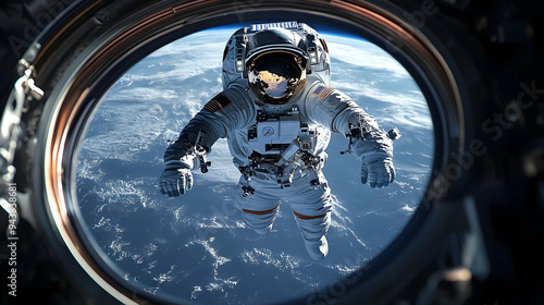 Astronaut floats in space a...