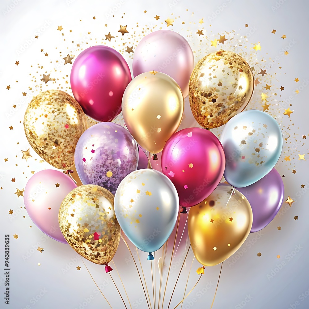 A bunch of gold balloons with a blue background A bunch of gold balloons with a blue background