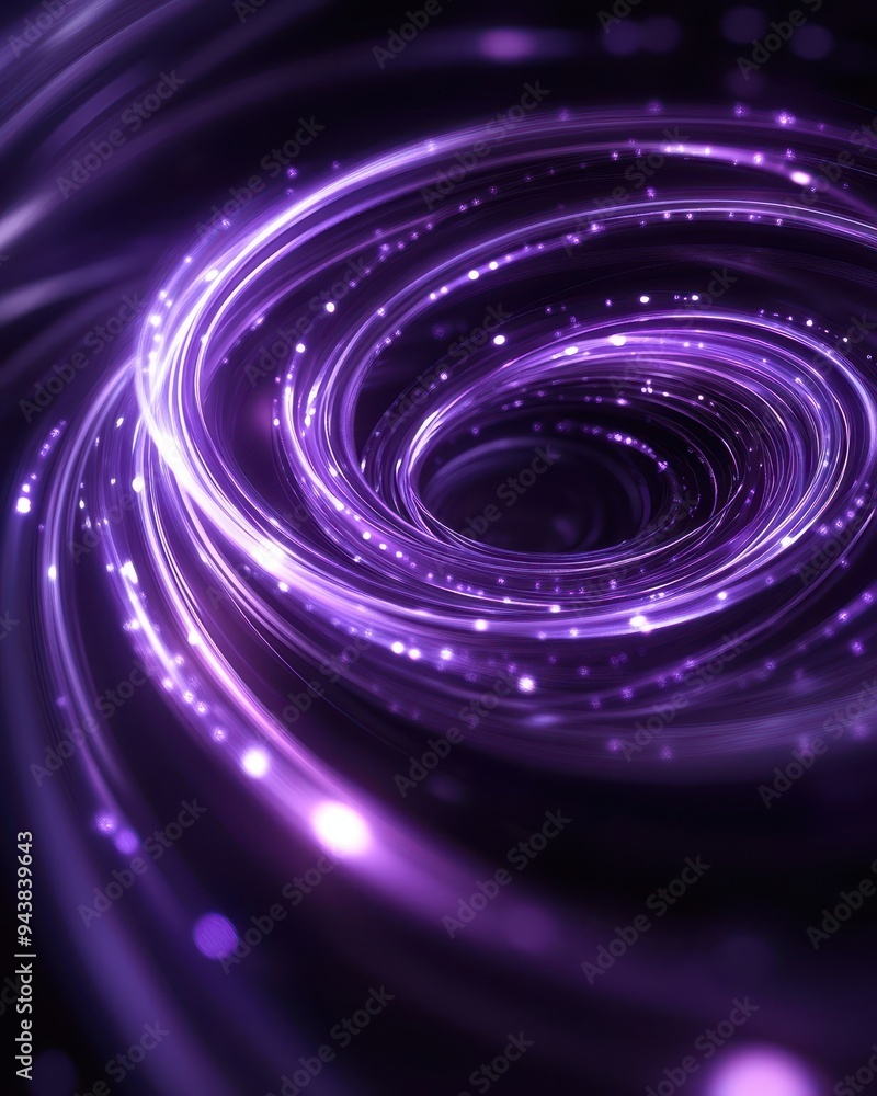 Stunning abstract spiral of purple light trails with sparkling stars, perfect for futuristic and cosmic themed designs. Stunning abstract spiral of purple light trails with sparkling stars, perfect for futuristic and cosmic themed designs.