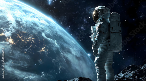Astronaut gazing at Earth f...