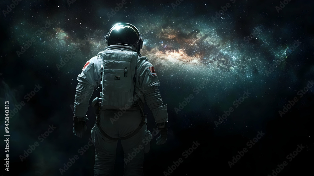 Astronaut gazing at the milky way galaxy in space. Astronaut gazing at the milky way galaxy in space.