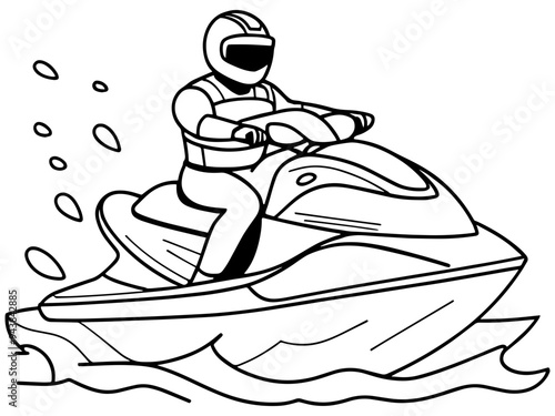 Jet Ski Vehicle Coloring Page for Kids
Water scooter Coloring Book Page – Black and White Vector Illustration